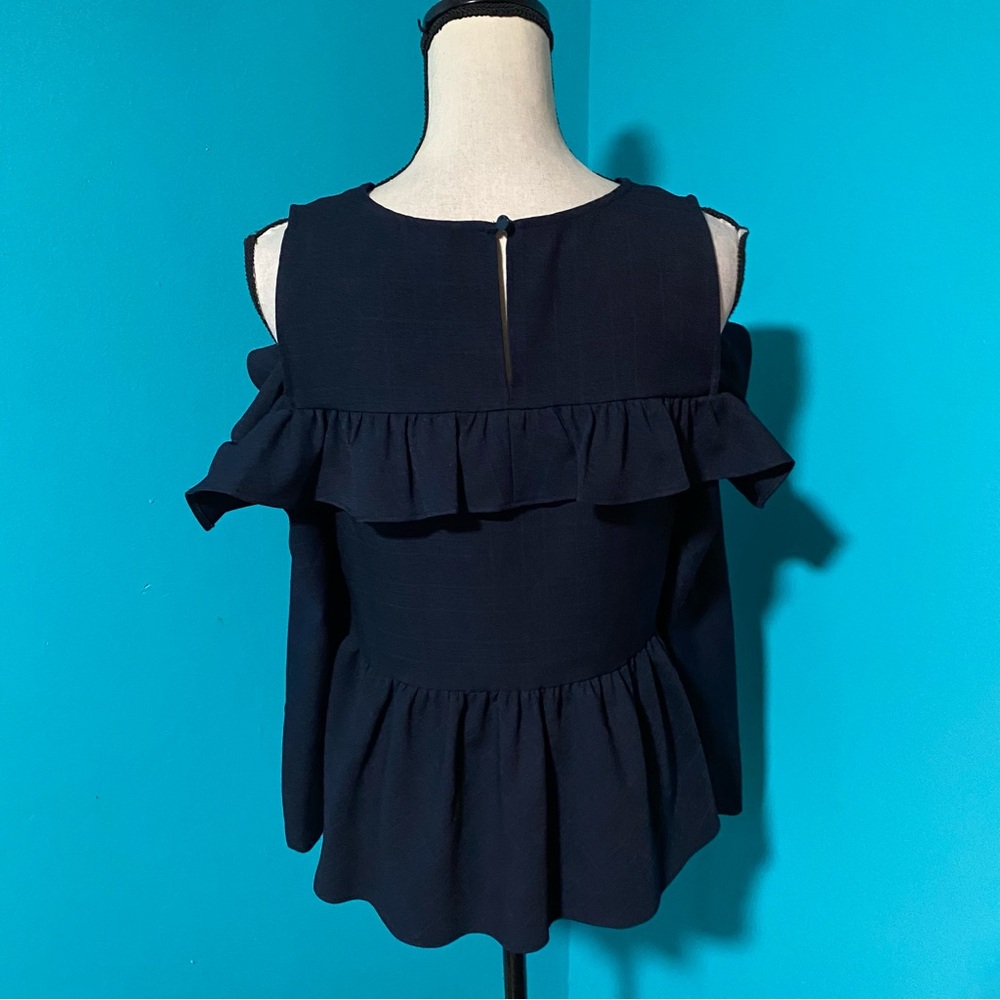 BP Navy Ruffle Cold Shoulder Blouse - Picture 3 of 5